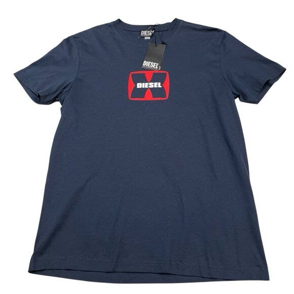 Diesel TShirt Mens L T Diegor K47 Midnight Blue Logo Short Sleeve Casual - Picture 1 of 10